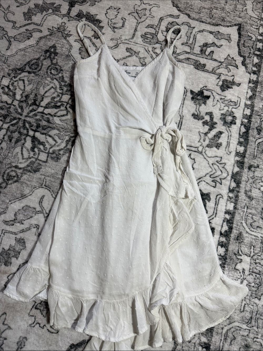 Hollister White Spotted Wrap Mini Dress with Ruffle Hem